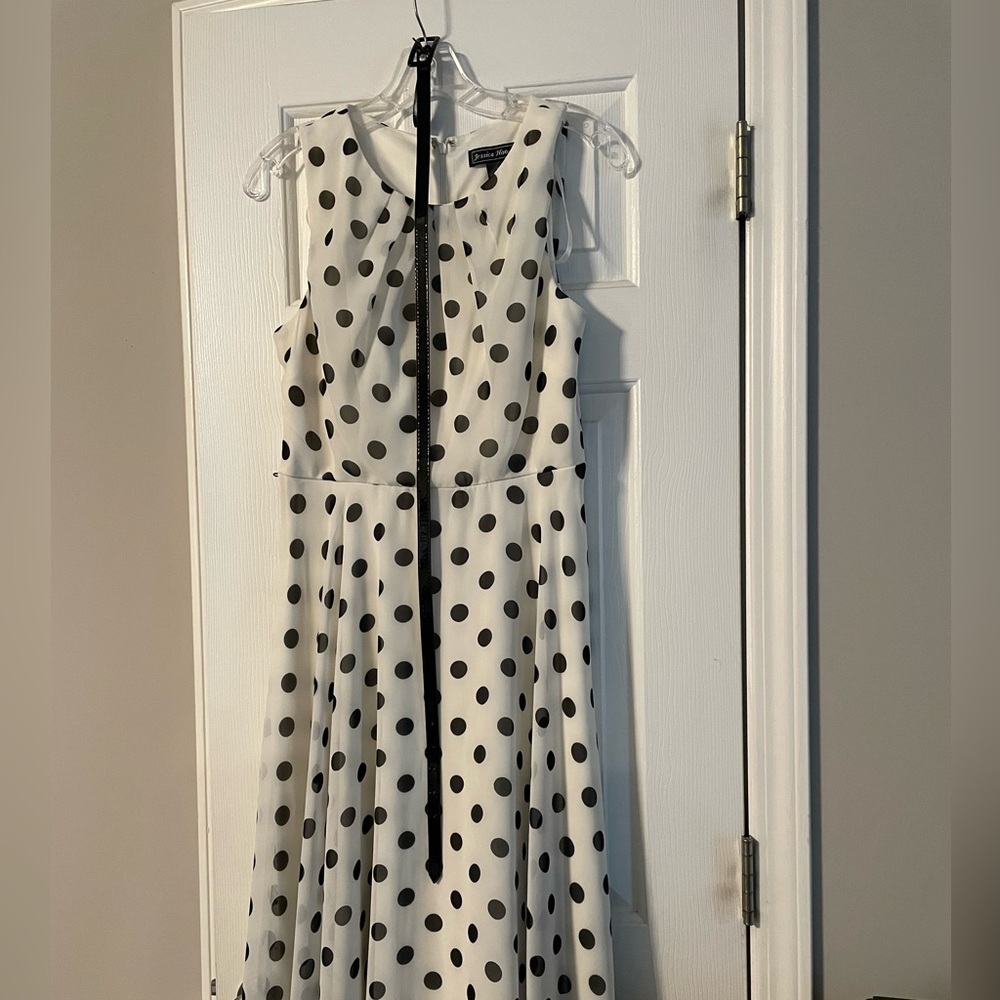 Jessica Howard cream dress with black polka dots.